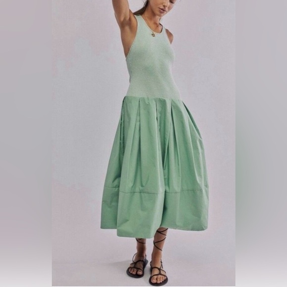 Free People Dresses & Skirts - Free People, Light Green Fit-and-Flare Cotton Blend Dress, Size Large 12 -14